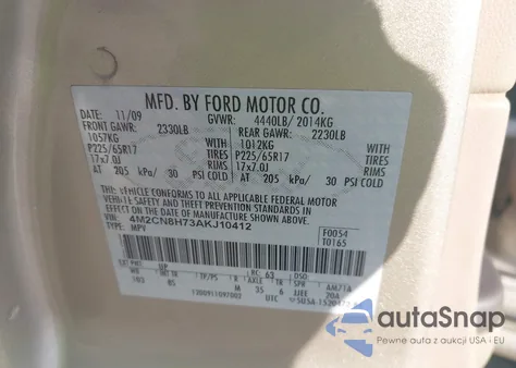 2010 Mercury Mariner Premier из США, поврежденный, VIN 4M2CN8H73AKJ10412